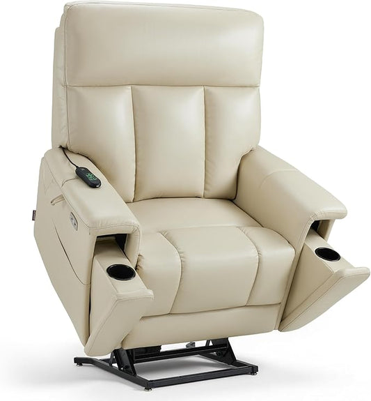 MCombo Heavy Duty Lift Chair for Elderly, Extra Wide Dual Motor Power Lift Recliner 450lbs with Hidden Cup Holders, USB Charging, Breathable Faux Leather R7777 (Cream White)
