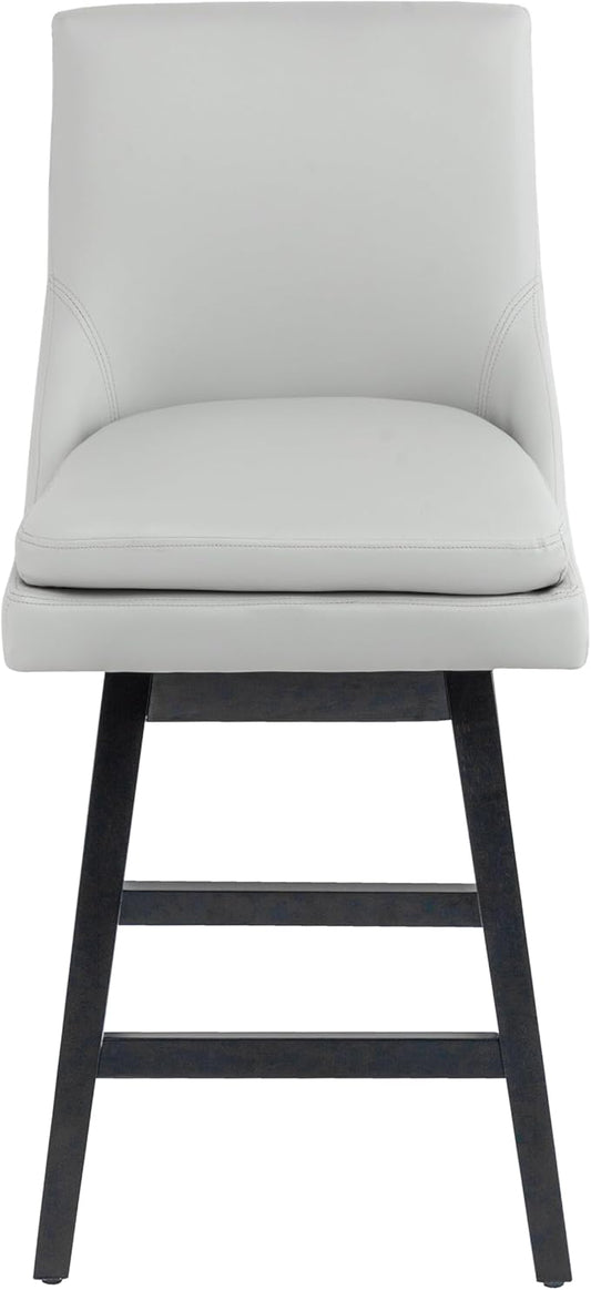 Bar Stool, PU Leather Barstool, 26 Inch Upholstered Counter Stools with 14.2" High Back and Footrest, Swivel Counter Height Barstools for Kitchen Island Home Bar Light Gray