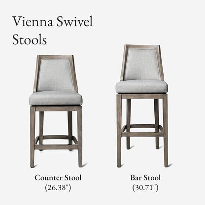 Maven Lane Vienna Counter Stools 26 Inches – Set of 4 – Swivel Stools with Footrests – Grey Solid Wood and Grey Fabric Upholstery – Ideal for Kitchen Islands and Counters