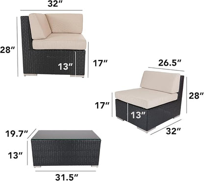 Outdoor Patio Furniture with 6-inch Thick Rainshield Cushions, No-Assembly 7-Piece All-Weather Wicker Sectional Set (Supercrylic Turquoise)