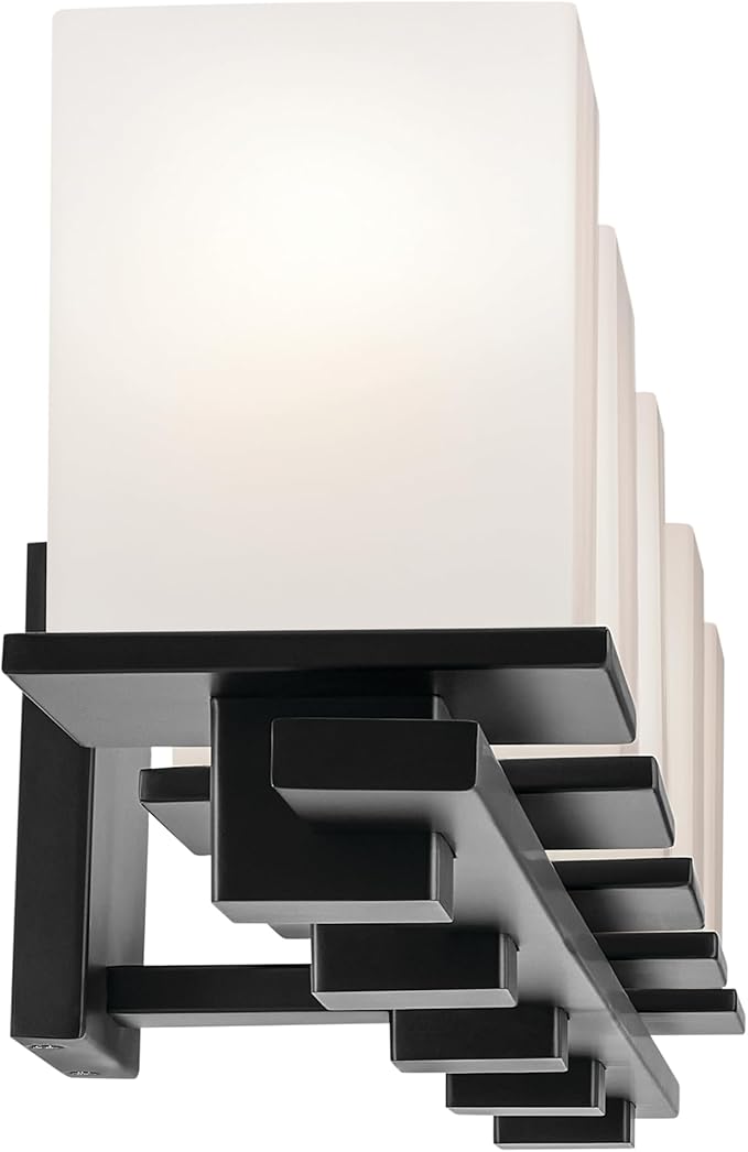 KICHLER Tully 40.25" 5-Light Vanity Light with Satin Etched Cased Opal Glass in Black for Over a Vanity, Soft Modern Style, (40.25" x 6.5" x 7"), 45193BK