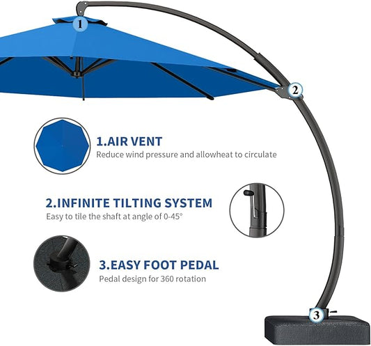7 Piece Patio Dining Set with 11ft Patio Umbrella (Royal Blue), 7 Black Outdoor HDPE Dining Set with 6 Chairs + 1 Large Table, for Market, Pool, Garden, Backyard, Deck