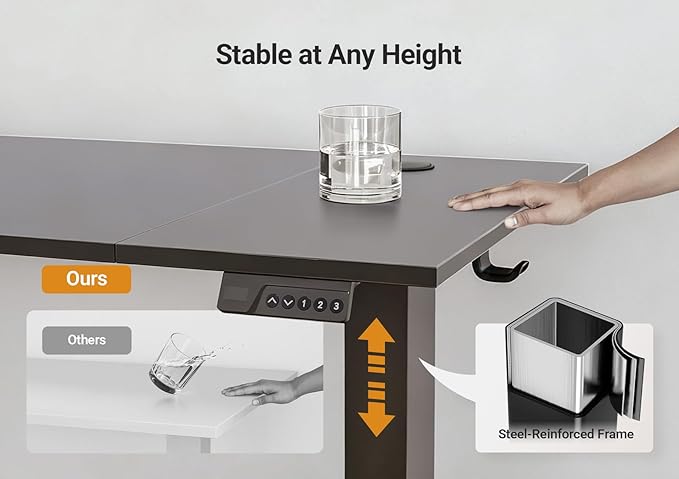 Seang Electric Height Adjustable Standing Desk, 48 x 24 Inch Sit-Stand Workstation with T-Style Frame, 3 Memory Height Options & Built-in Cable Management for Home Office, Black Frame/Black Top