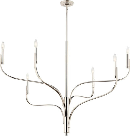 KICHLER Livadia 6-Light Chandelier, Soft Modern-Light in Polished Nickel, for Foyer, Great Room, or Vaulted Dining or Bedroom (33.25" x 47.25"), 52674PN