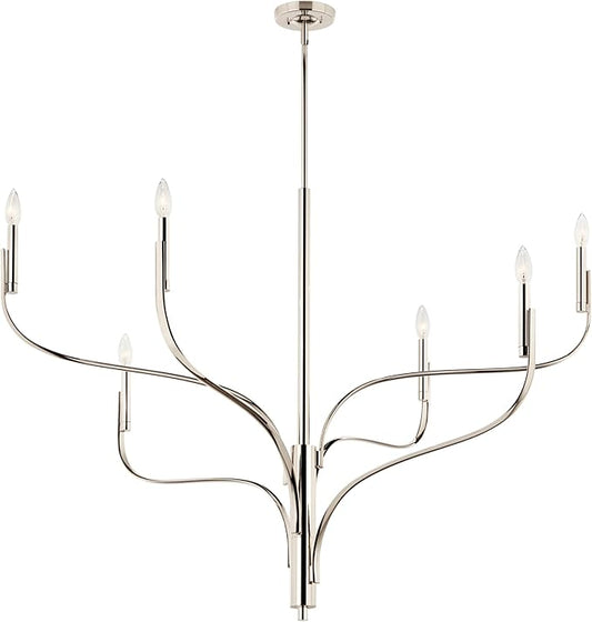 KICHLER Livadia 6-Light Chandelier, Soft Modern-Light in Polished Nickel, for Foyer, Great Room, or Vaulted Dining or Bedroom (33.25" x 47.25"), 52674PN