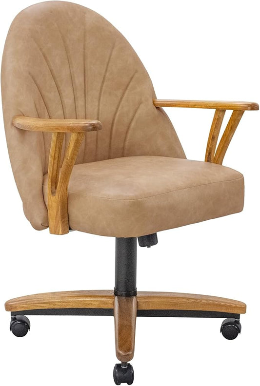 Chromcraft Caster Swivel Tilt Dining Chairs, PU Leather Chairs with Soft Wheels, Ultra Comfy Sturdy Kitchen Room Chairs, Rolling Chair on Wheels for Home (Ivanhoe NPL Nude)