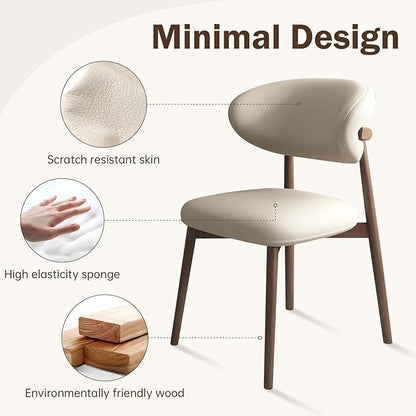 Upholstered Dining Chairs Set of 2,Mid Century Modern Kitchen Chairs with Back and Wood Frame,Faux Leather Dinner Chairs (White + Light Walnut Legs, Set of 2)