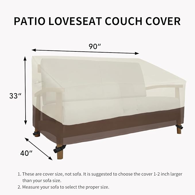 Easy-Going Waterproof Patio Loveseat Cover, Heavy Duty Windproof Outdoor Furniture Cover with Air Vent (90Wx40Dx33H inch, Beige/Dark Brown)