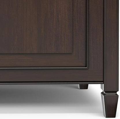 SIMPLIHOME Connaught Entryway Storage Bench - 36 inch Wide Solid Wood Small Storage Trunk Seat in Chestnut Brown, Traditional Bench for Entryway or Living Room with Lift-Up Lid and Paneled Front