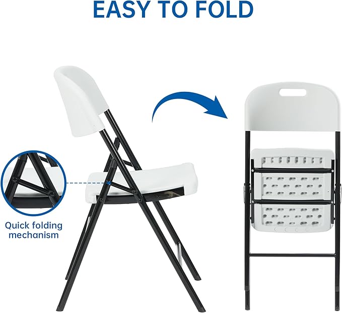 6 Pack Thicker 800 LBS White Folding Chairs, Commercial Grade Folding Chair, Foldable Chairs for Events