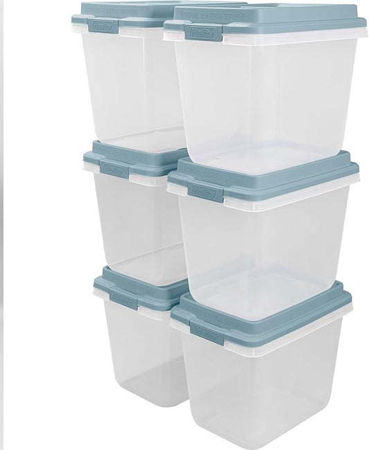 Hefty HI-RISE 32 Qt Stackable Storage Bins with Lids – 6 Pack Clear Plastic Under Bed Storage Containers, Shoe Organizer Boxes with XL Lid-Locking Latches, Comfort-Grip Handles, Durable Double Rim