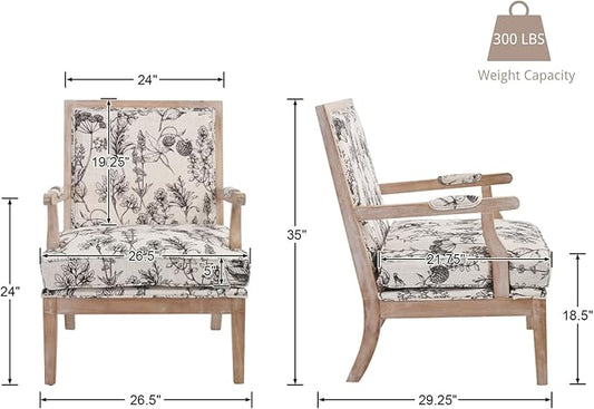 chairus Farmhouse Linen Accent Chair Set of 2, Upholstered Reading Chair with Solid Wood Frame Lounge Arm Chair with High Back for Living Room, Reception Room, Waiting Room, Floral Pattern