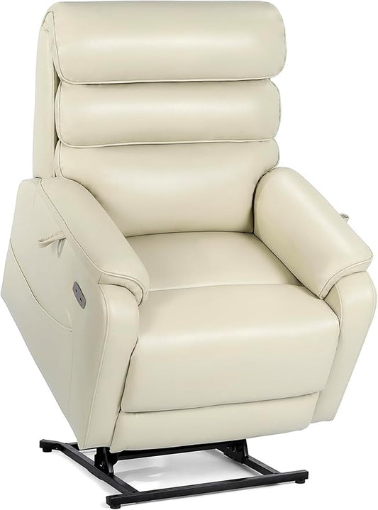 EONIX Large Lay Flat Power Lift Recliner Chair for Elderly, Oversized Electric Lift Chairs, 400lbs Heavy Duty Power Recliner with Heat and Massage, SLRY022063, Cream White