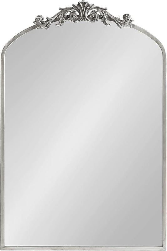 Kate and Laurel Arendahl Traditional Arch Mirror, 24 x 36, Antique Silver, Baroque Inspired Wall Decor