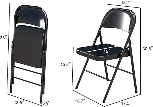 Metal Folding Chairs Steel Frame with Double Hinged for Office Kitchen Dinning Wedding Patio and Garden,No Assembly, Set of 4, Black