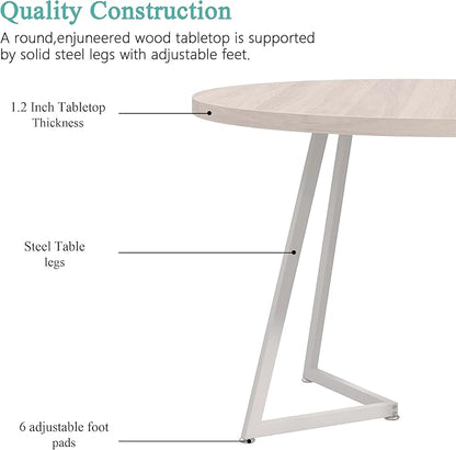 VECELO 35” Round Dining Table Set with 4 Cushioned Padded Chairs for Kitchen, Breakfast Nook, or Living Room, Wood-Grain Tabletop & Heavy-Duty Steel Frame, Easy Assembly, Natural Wood