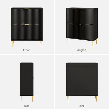 SICOTAS Fluted Shoe Cabinet Storage for Entryway with 4 Flip Drawers-11.8"Deep Frestanding Shoe Organizer Cabinet with 6-tier Shelves, Large 40 Pairs Shoes Rack Cabinet for Foyer Hallway, Black, 2PCS