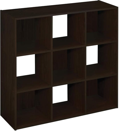 ClosetMaid 9 Cube Laminated Wood Stackable Open Bookcase Display Shelf Organizer for Household, Living Rooms, and Studies, Espresso
