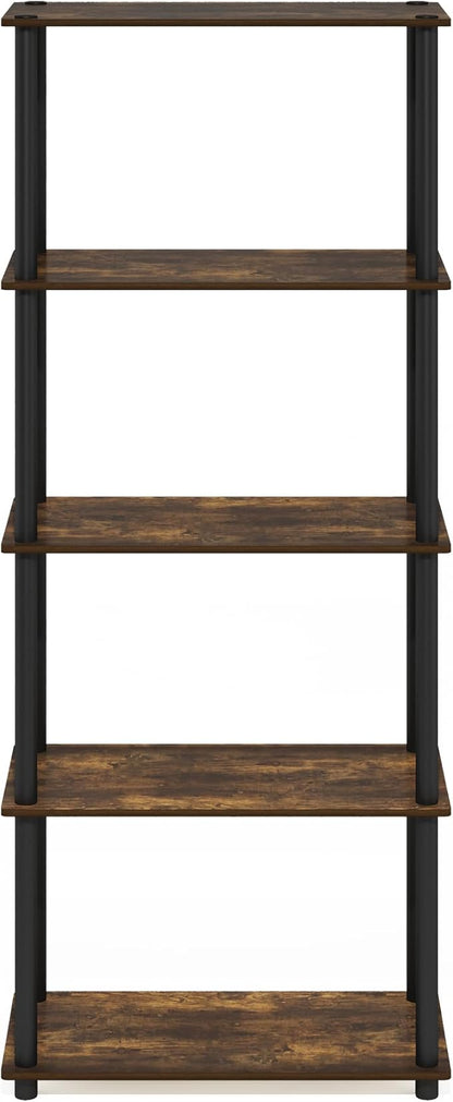 Furinno TURN-N-TUBE Storage Shelves, 5-Tier Book Shelf, Corner Shelf, Toolless Open Shelves, for Organization and Storage, Living Room, Garage, Home Office, Amber Pine
