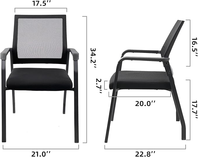 Ergonomic Mesh Guest Chair – No Wheels, Lumbar Support Design, Thick Cushion & Padded Arms – for Office Reception, School, Church Waiting Rooms, Lobby – Black 8PK