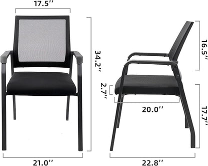 Ergonomic Mesh Guest Chair – No Wheels, Lumbar Support Design, Thick Cushion & Padded Arms – for Office Reception, School, Church Waiting Rooms, Lobby – Black 4PK