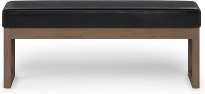 SIMPLIHOME Milltown 45 inch Wide Contemporary Rectangle Large Ottoman Bench in Midnight Black Vegan Faux Leather, Assembled, For the Living Room and Bedroom