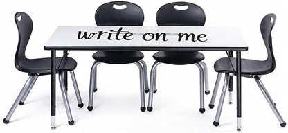 Chair and Table Set for Schools - Dry Erase Table About 24 x 48 inch (60 x 120cm) - Height Adjustable Legs -Spray Edges - and Four Luxurious Classroom Chairs - for Commercial Spaces