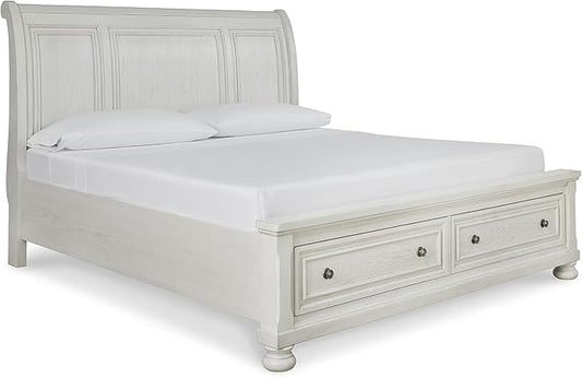 Signature Design by Ashley Robbinsdale Casual King Sleigh Platform Bed with 2 Drawers, Foundation or Box Spring Not Needed, White