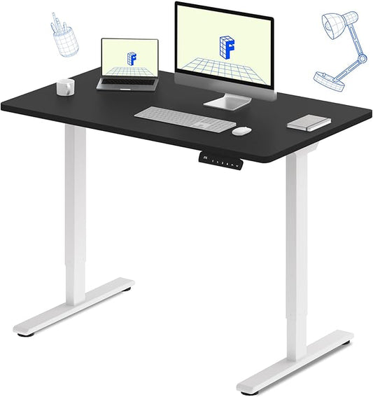 FLEXISPOT E3 Dual Motor Electric Standing Desk 48 x 30 Sit Stand Up Desk, Holds 220 lbs, Adjustable Height w/Memory Presets, One-Piece Black Desktop & White Frame, Ships in 2 Boxes