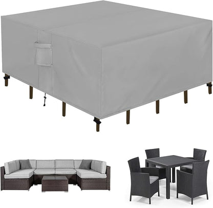 Easy-Going Square Patio Furniture Cover Waterproof Outdoor Dining Table and Chair Cover Anti-UV Outside Sectional Sofa Set Covers (64"L x 64"W x 28"H, Grey)