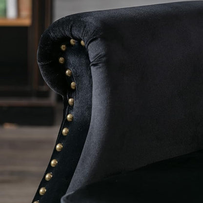 Accent Reading Arm Chairs Set of 2 for Living Room Bedroom, Midcentury Modern Comfy Corner Sofa Chair, Wingback Waiting Room Club Chair with Button Tufted Back &Lumbar Pillow, Velvet Black