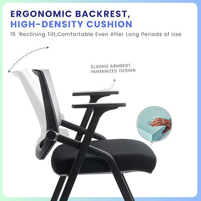 Conference Room Chairs, Folding Office Desk Chair with Lumbar Support and Sliding Armrest with Casters, Stackable Office Guest Chairs & Reception Chairs (2 Pack)