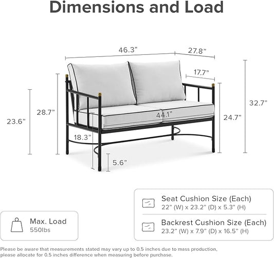 mopio Odelia Patio Furniture Set of 4, Outdoor Sectional Conversation Set, Small Metal Backyard, Front Porch, Balcony Furniture for Apartments, with 2 Patio Chairs, Loveseat, Coffee Table