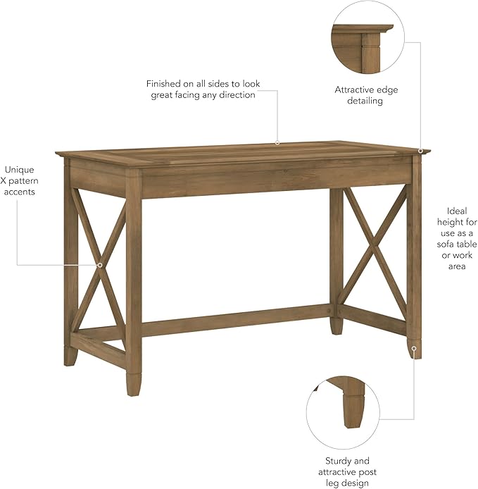 Bush Furniture Key West Collection Writing Desk, Writing Table for Home Office in Reclaimed Pine, Small Modern Farmhouse Desk