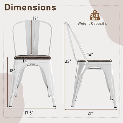 COSTWAY 18 Inch Dining Chair Set of 4, Industrial Vintage Stackable Metal Chairs, Counter Bar Chairs with High Backrest, Wood Seat, for Home, Kitchen and Cafe Bar Use
