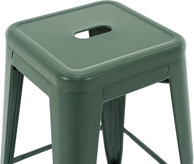Vogue Furniture Direct 24 Inch Metal Bar Stools, Backless Counter Height Barstools, Indoor Outdoor Stackable Stools with Square Seat, Set of 2 (Dark Green)