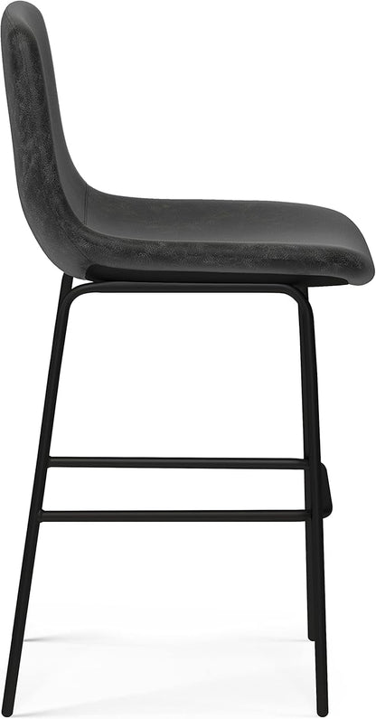 SIMPLIHOME Jolie Contemporary 24 inch Counter Height Stool (Set of 2) in Distressed Charcoal Grey Vegan Faux Leather for the Dining Room and Kitchen