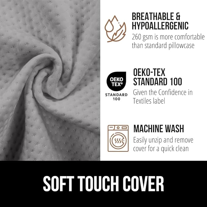 GORILLA GRIP Patent Pending Queen Bed Wedge Pillow Headboard Gap Filler, US Designed, Comfortable Supportive High Density Foam Pillows, Stay in Place Gripping Dots, Wedges Between Mattress, Soft Gray