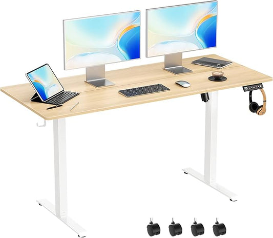 55 x 24 Inch Electric Standing Desk Adjustable Height,Sit Stand Up Desk with Wheels,Home Office,Rising Desk,Computer Workstation, Gaming Work (Spliced Desktop,Oak)