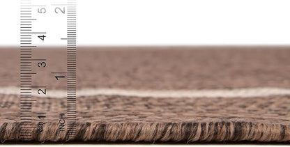 Unique Loom Outdoor Border Collection Area Rug - Soft Border (6' 1" x 9' Rectangle, Brown/ Ivory)