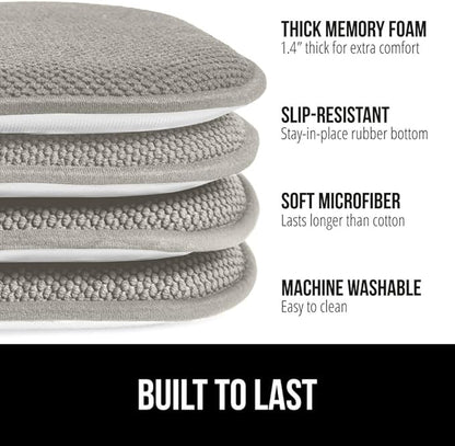 GORILLA GRIP Slip Resistant Chair Cushions, No Ties Required, Set of 6 Memory Foam Pads for Dining Room, Kitchen Table, Office, Rocking Chairs, Plush Seat Cover Cushion Pad, Home Decor, 16x16, Lt Gray