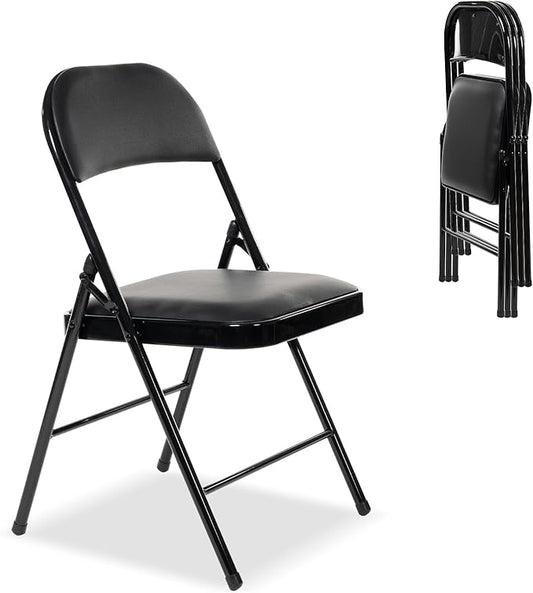 4 Pack Folding Chairs with Padded Seats, Padded Folding Chair with Steel Frame for Events Home Office, Pu Leather Folding Chair Black