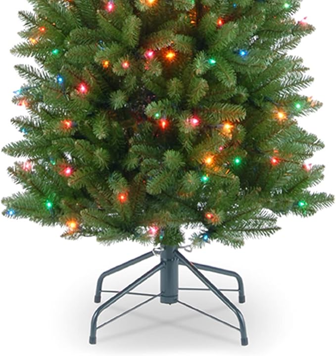 National Tree Company 7 ft Pre-Lit Kingswood Fir Slim Artificial Christmas Tree, 300 Multicolor Lights, 892 Tips, Includes Stand, Green