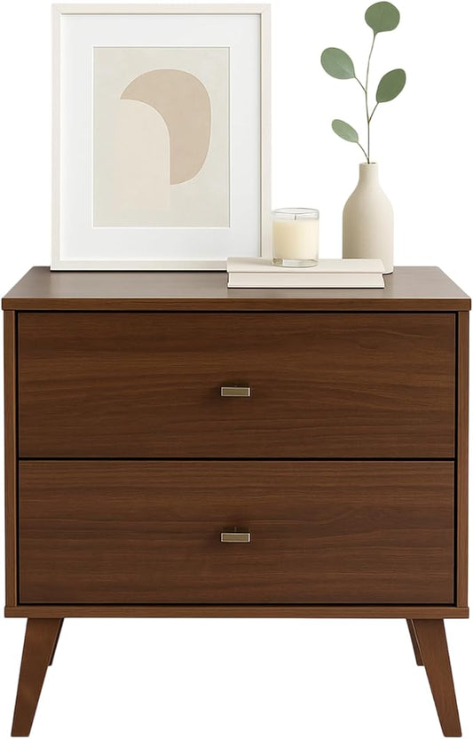 Prepac Milo Mid-Century Modern 2 Drawer Nightstand, Bedside Table, Contemporary Bedroom Furniture, 16"D x 25"W x 25"H, Cherry