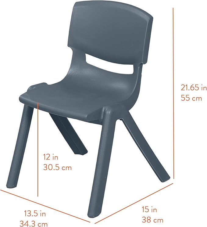 Stackable School Chairs, 12", Kids Furniture, Grey, 4-Pack