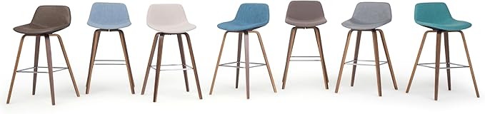 SIMPLIHOME Randolph Mid Century Modern 28 inch Bentwood Counter/ Bar Height Stool (Set of 2) in Stone Grey Vegan Faux Leather for the Dining Room and Kitchen