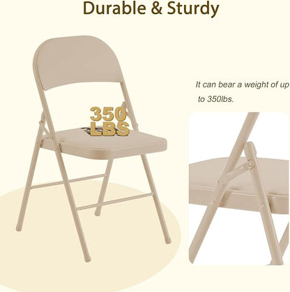 6 Pack Khaki Folding Chairs with Comfortable Cushion and Back, 330LBS Capacity, Portable & Foldable Indoor Outdoor Chairs with Durable Metal Frame for Office Party Events Kitchen Dinning Wedding