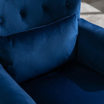 Accent Reading Arm Chairs with Ottoman Set of 2 for Living Room Bedroom, Midcentury Modern Corner Sofa Chair, Wingback Waiting Room Club Chair with Tufted Back &Lumbar Pillow, Velvet Blue