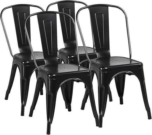 Yaheetech Metal Dining Chairs Set of 4, Industrial Stackable Kitchen Chairs with Back for Dining Room/Restaurant/Bistro/Patio, Indoor & Outdoor Use, Matte Black