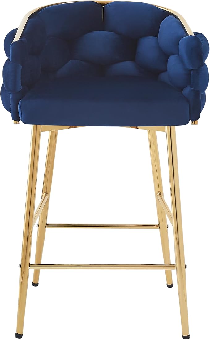 Christopher Knight Home Barrel Counter Stools,Velvet Counter Height Barstools, Modern Luxury Makeup Stool Upholstered Chairs with Gold Legs(Set of 2),Blue